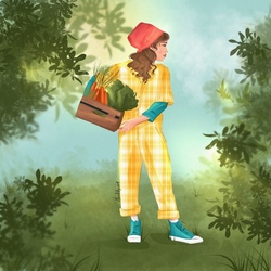 Девушка собирает урожай