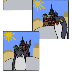 Пингвин-турист. Пустая площадь, изоляция.