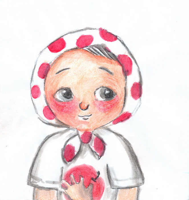 Иллюстрация Девочка с яблоком в стиле персонажи, скетчи