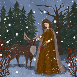 Волшебный лес Сказочная зимняя иллюстрация 