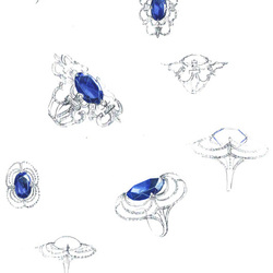 Эскиз кольца с сапфиром и бриллиантами