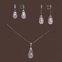 Серьги и подвеска с розовым кварцем