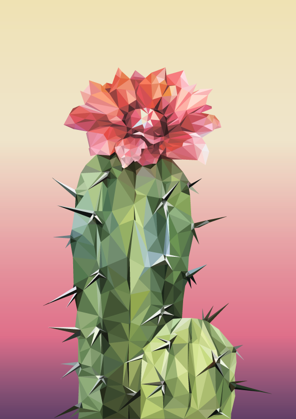 Цветение кактуса в полигональной технике