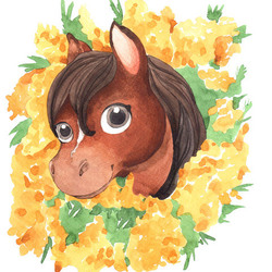 cute horse illustration in flowers