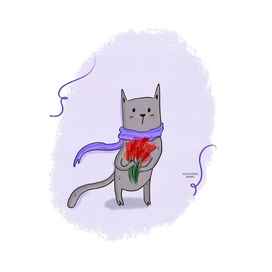 Иллюстрация для открытки с милым котиком 