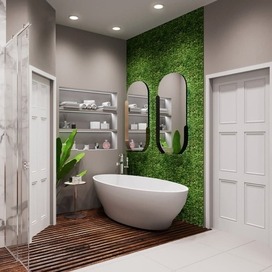 Просторная ванная комната с декоративными блоками