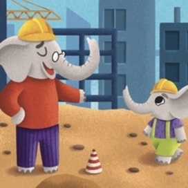 Слон и слоненок на стройке