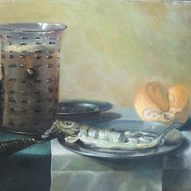 Натюрморт с кружкой пива и рыбой 