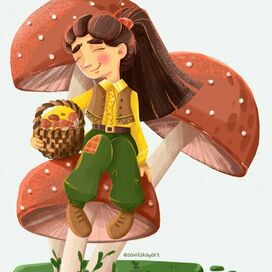 Дева, которая выращивает грибы и носит плетеную корзинку