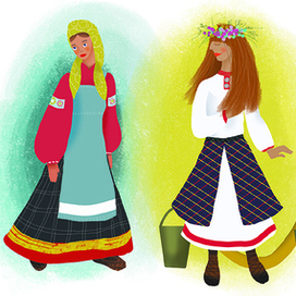 Девушки в русских костюмах 