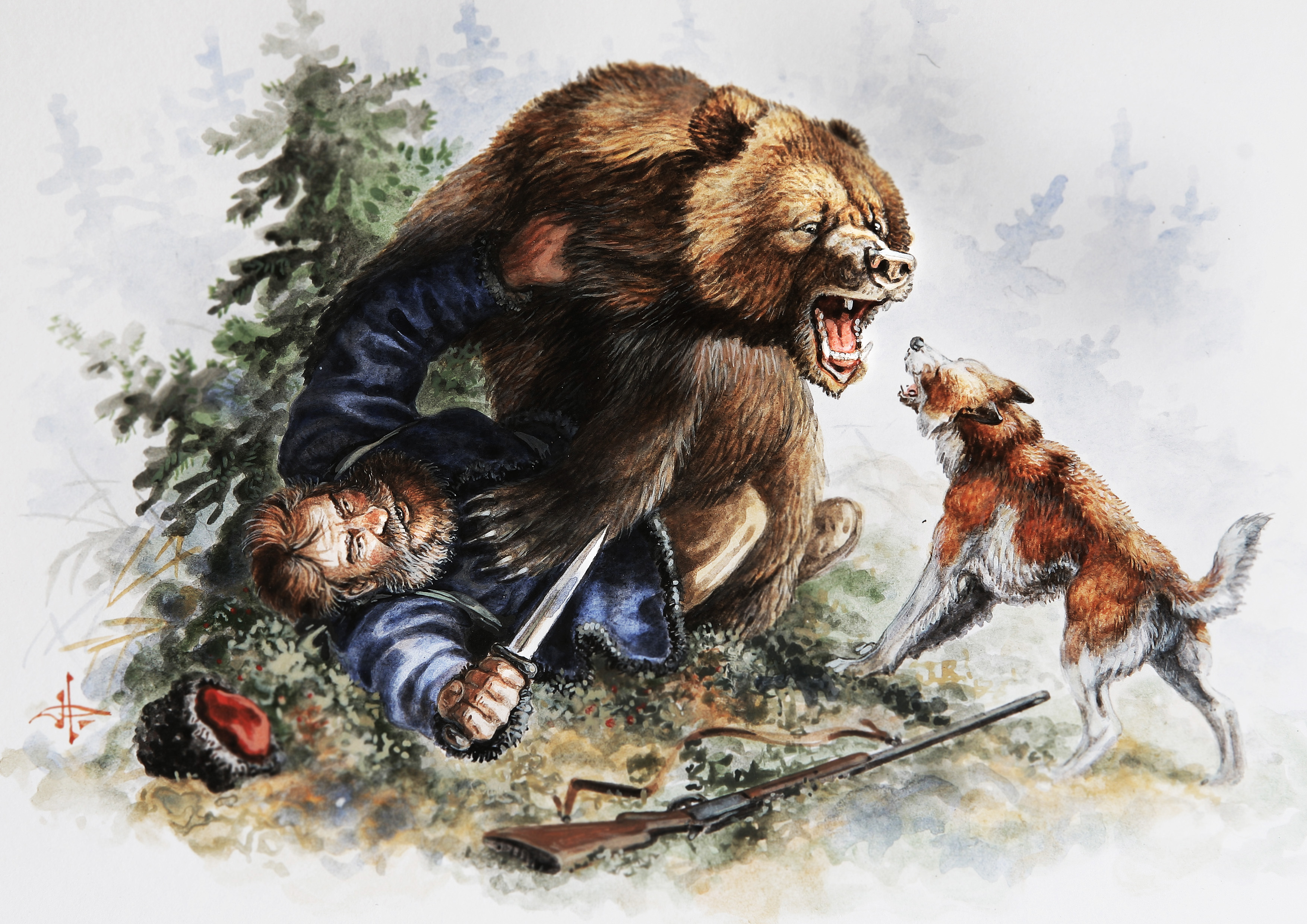 Охотник против медведя