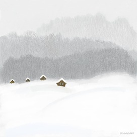 снегопад в деревушке