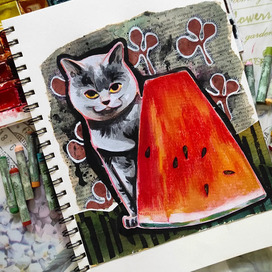 Кошка и арбуз