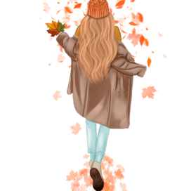 Осенняя девушка с падающими листьями PNG JPEG