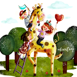 Дети и жираф