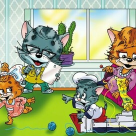 Иллюстрация семьи котов для компании пластиковых окон.