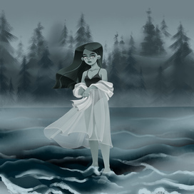 Мрачная иллюстрация "Девушка на озере"