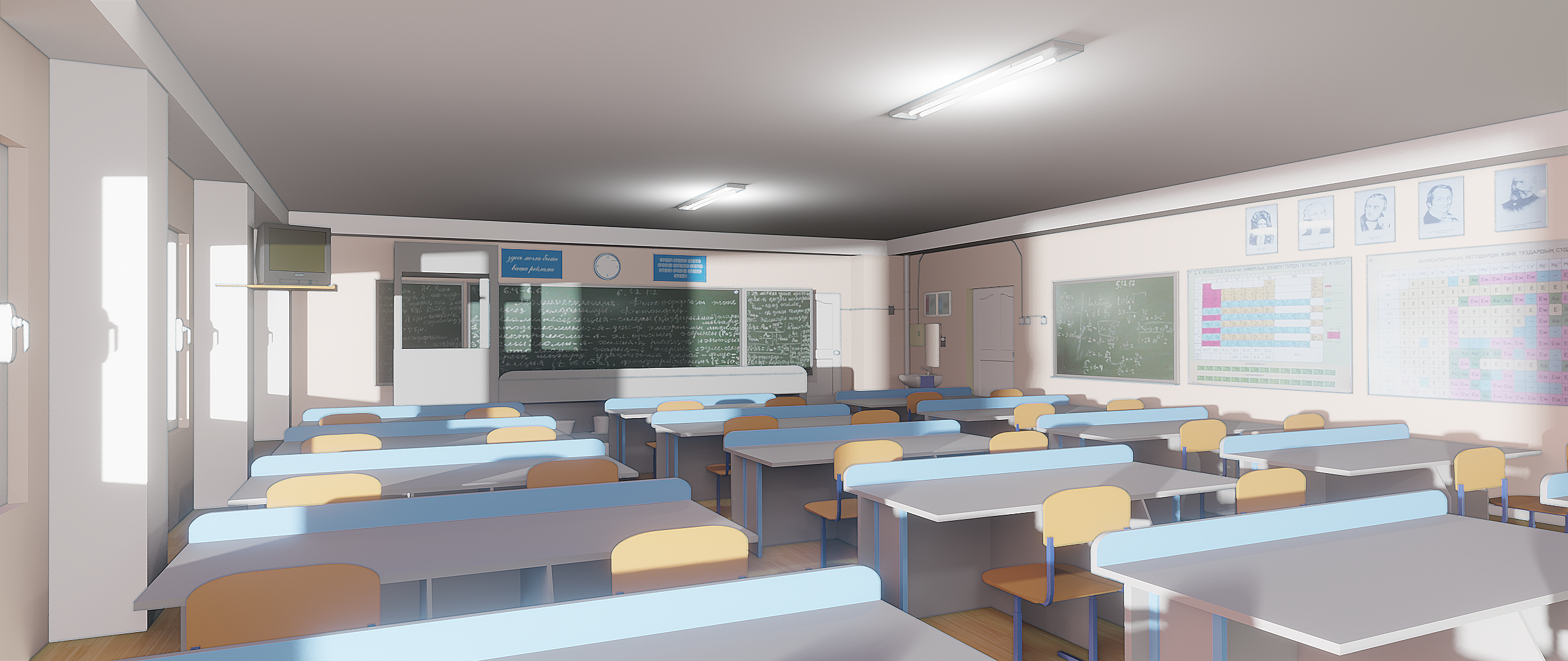 Школьный коридор в стиле аниме