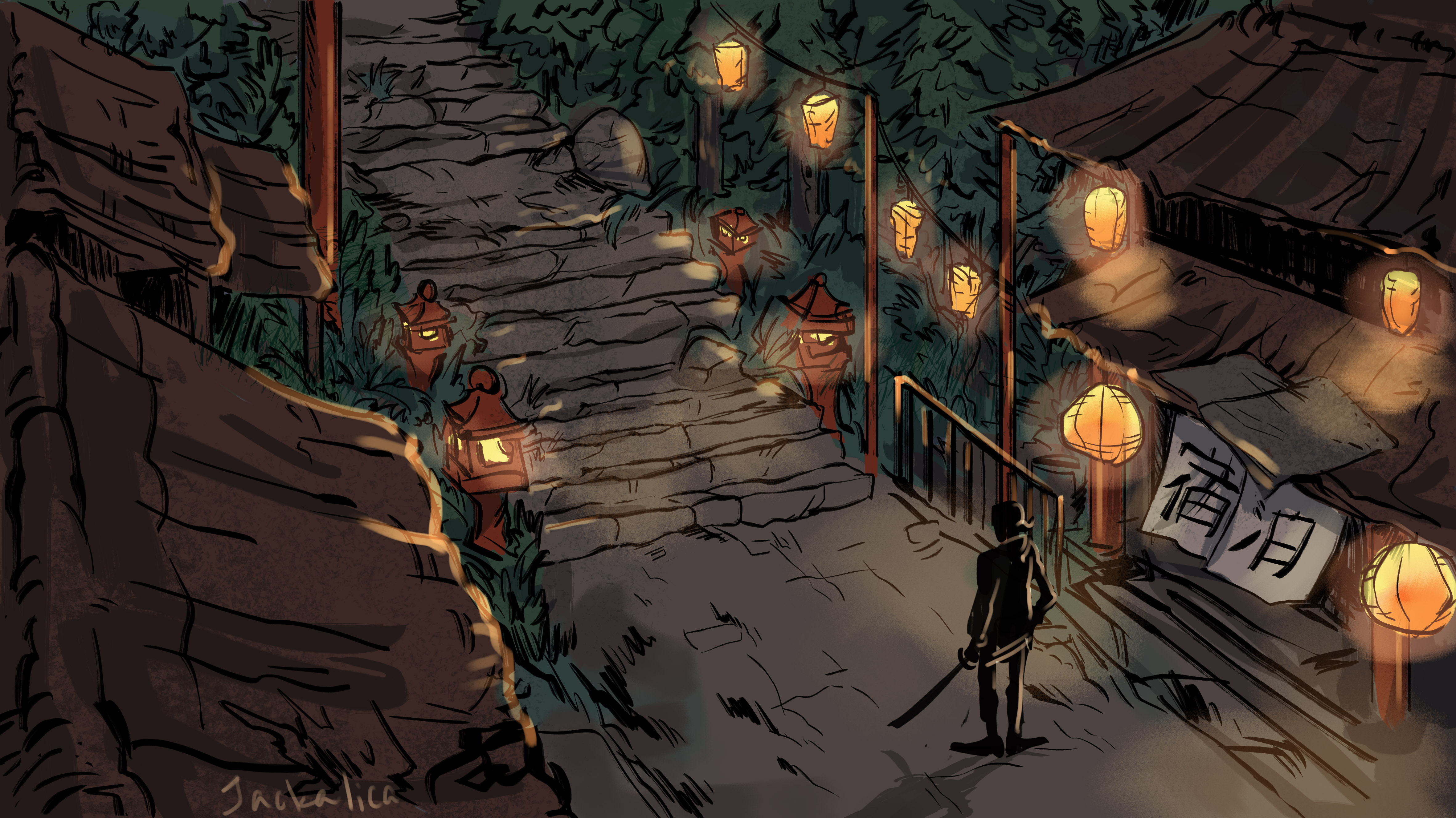 Концепт локации перед храмом в японском стиле