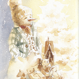Снеговик | иллюстрация для новогодней открытки