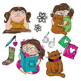 Девочка, книга, кот