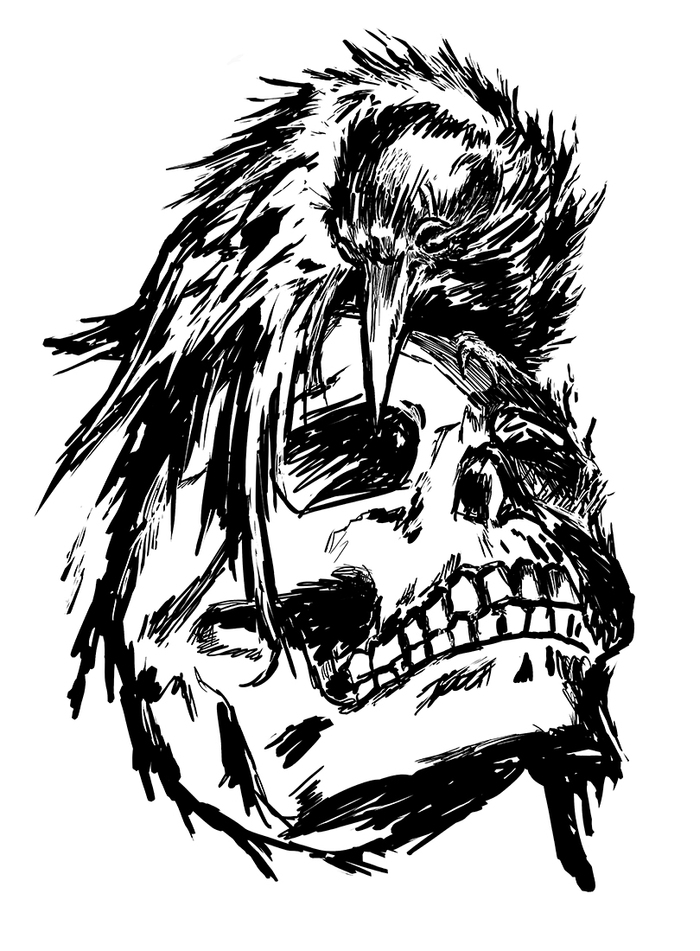 Иллюстрация Череп с вороном | Illustrators.ru