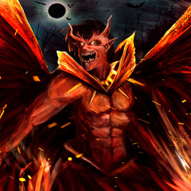 Адский демон на фоне луны