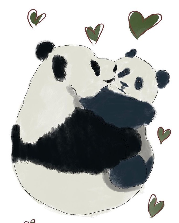Иллюстрация Открытка ко дню матери «Панды» в стиле детский