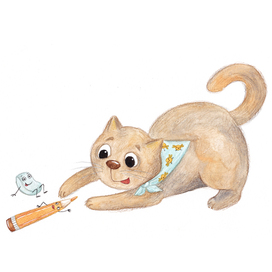 Кот играет с карандашом