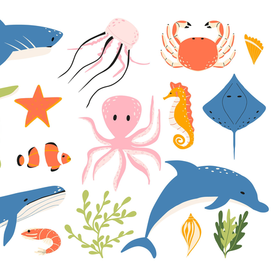 Набор милых морских животных