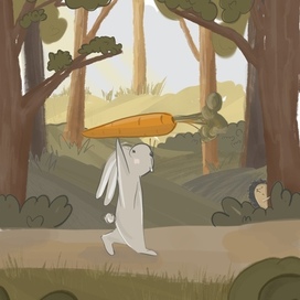 Иллюстрация для книги, кролик в лесу