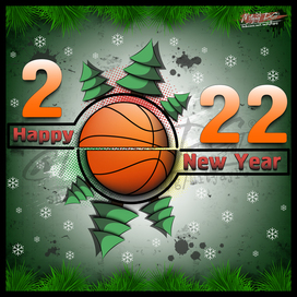 Иллюстрация С Новым Годом. 2022 и баскетбольный мяч