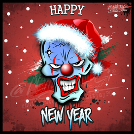 Иллюстрация С Новым Годом. Клоун в новогодней шапке 