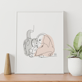 Oneline illustration dog&cat