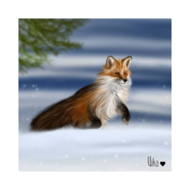 Иллюстрация лисица бежит по полю