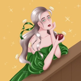Мечтательная девушка с яблоком