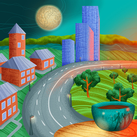 Город. Иллюстрация для проекта ЭкоАрт упаковки.