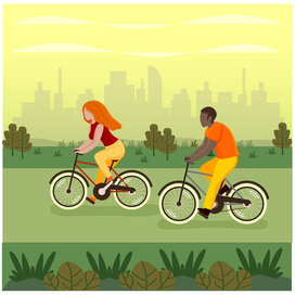 Парень и девушка на велосипедной прогулке