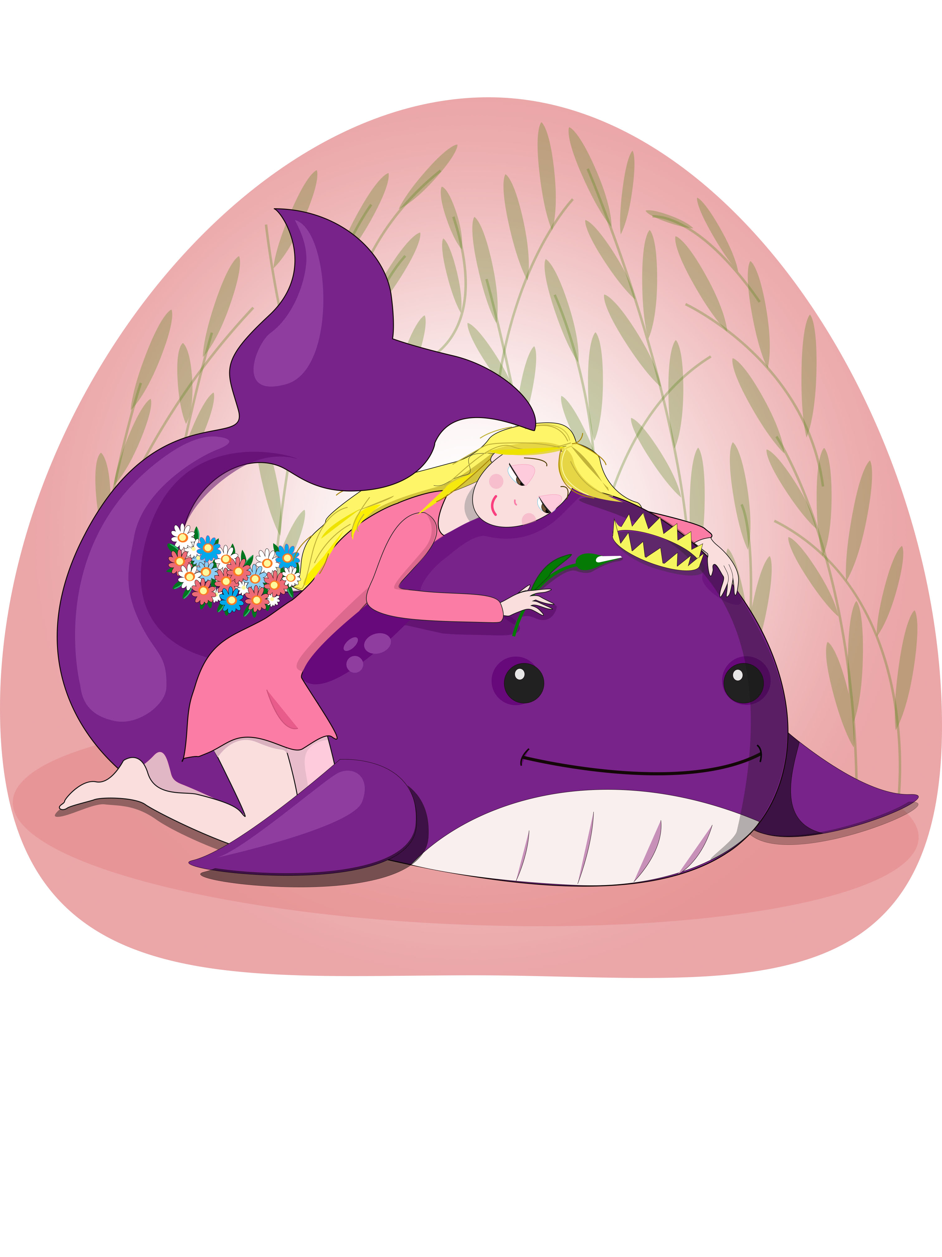 Иллюстрация Девочка и кит в стиле персонажи | Illustrators.ru