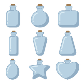 Стеклянные бутылочки разных форм