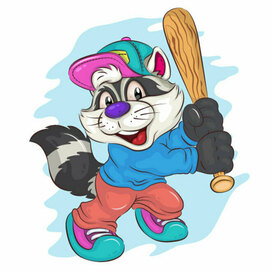 Cartoon Baseball Player Raccoon.