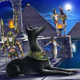 Иллюстрация для календаря. Египетский бог Анубис в образе фараоновой собаки.