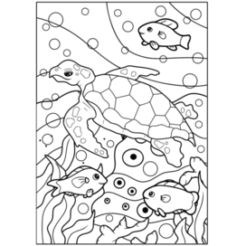 Раскраска для детей с морскими рыбками и черепашкой