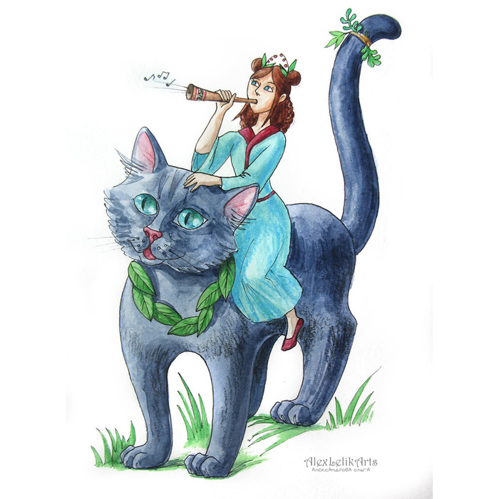 Иллюстрация Верхом на коте в стиле 2d | Illustrators.ru