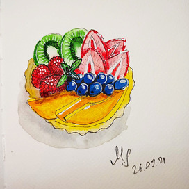 Пирожное  с ягодами и фруктами