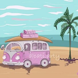 розовый автобус