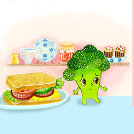 разворот к моей книжке Greeny, the baby broccoli 