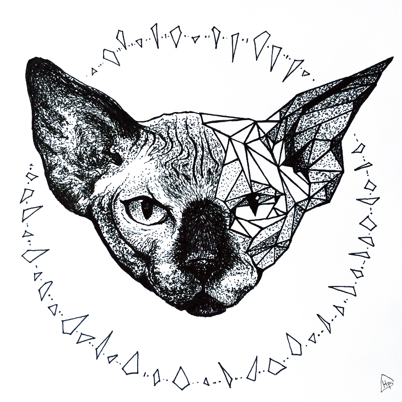 Иллюстрация Кот сфинкс (эскиз для татуировки) | Illustrators.ru