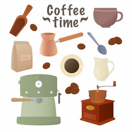 Набор иллюстраций для кофеен и магазинов кофе