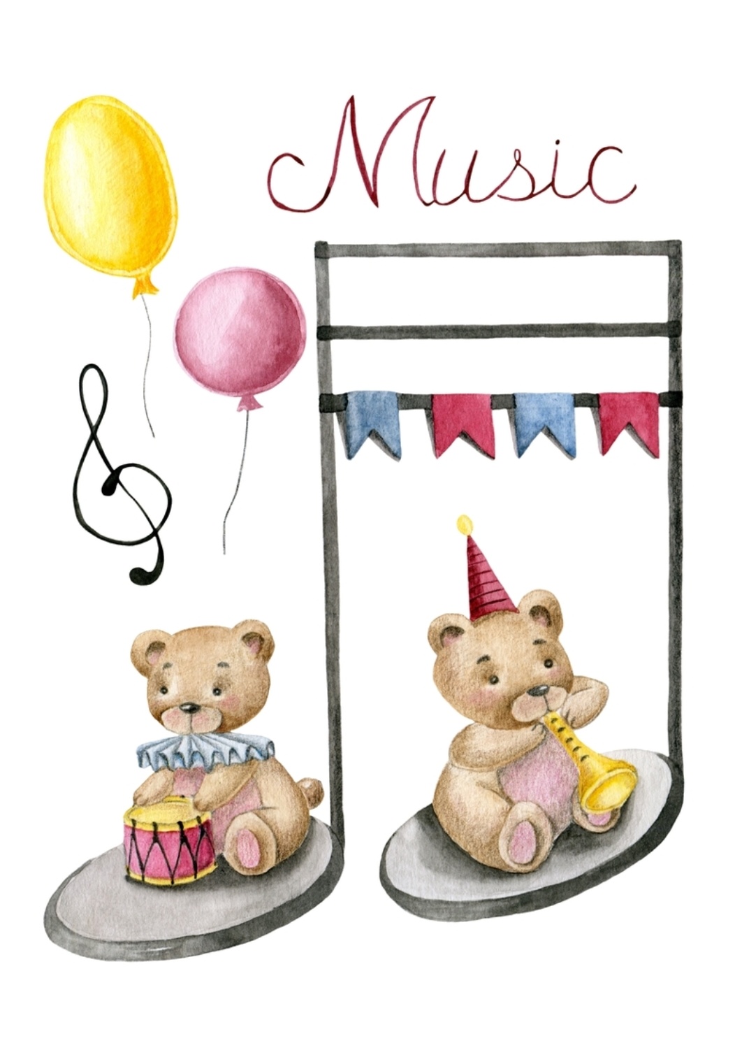 Иллюстрация Медвежата музыканты в стиле детский | Illustrators.ru